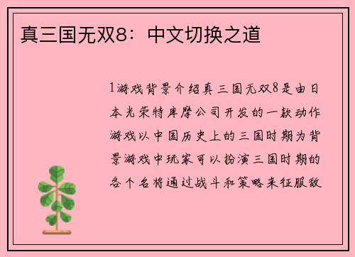 真三国无双8：中文切换之道