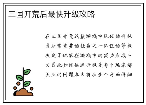 三国开荒后最快升级攻略